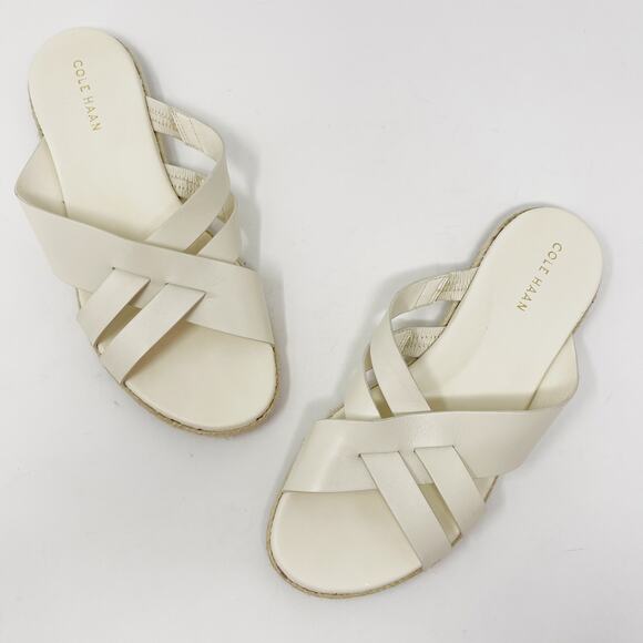 Cole Haan Womens 6.5 Cream Ivory Leather Florens Strappy Sandals Slide Grand 360 - Picture 2 of 7